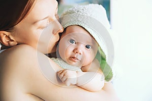 Cutest baby after bath with towel on head.