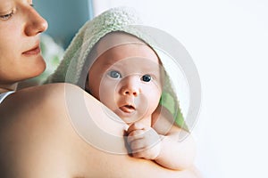 Cutest baby after bath with towel on head.