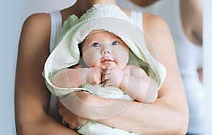 Cutest baby after bath with towel on head.