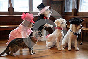 a cutesy dance routine with dogs wearing tutus and cats in top hats photo