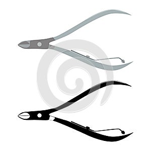 Cuticle nipper, cuticle trimmer silhouette. Manicure and pedicure tools, vector