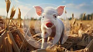 cutie and funny young pig is standing on the green grass. generative ai