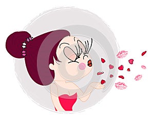 Cutie girl sending kiss and heart vector photo