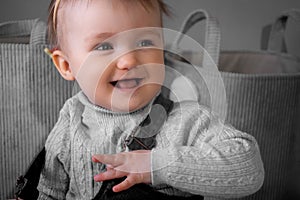 Cutie little baby girl smiles at home