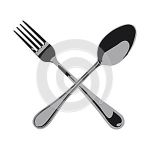 Cutlery, crossed fork and spoon, vector illustration
