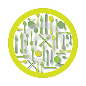Cutlery on green background