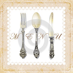 Cutlery on grunge background. vintage spoon, fork, knife, napkin.vector illustration