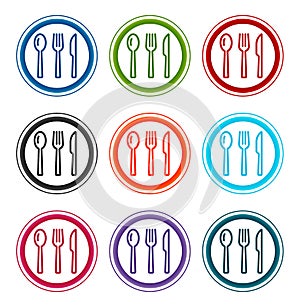 Cutlery icon flat round buttons set illustration design