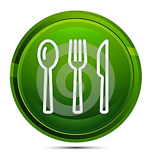 Cutlery icon glassy green round button illustration