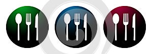 Cutlery icon night surface round button set illustration