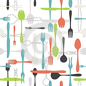 Cutlery icon seamless pattern on white background