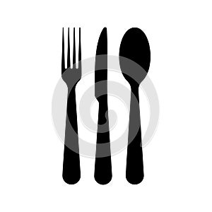 Cutlery icon. Spoon and fork crosswise black silhouette icon.