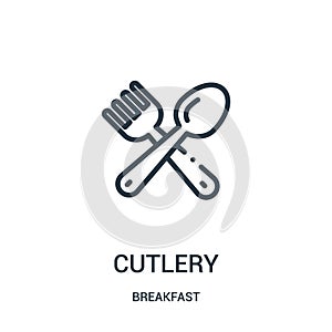 cutlery icon vector from breakfast collection. Thin line cutlery outline icon vector illustration