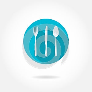 Cutlery: knife, fork, spoon. Vector icon or sign. Restaurant design element.
