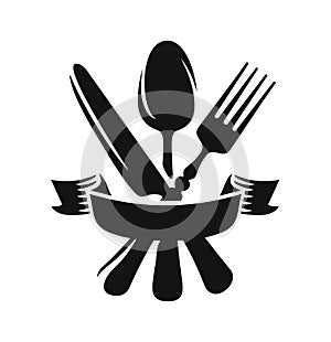Black knife, spoon and fork photo