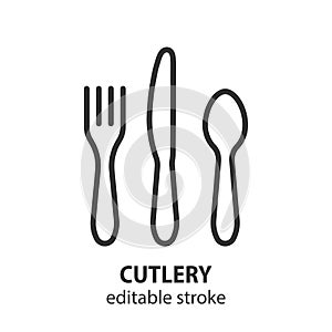 Cutlery line icon. Spoon, fork, knife vector sign. Editable stroke