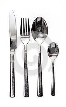 Cutlery metal set with Fork, Knife and Spoon - kitchen utensils.