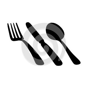 Cutlery set - fork, knife and spoon - black sihlouette photo