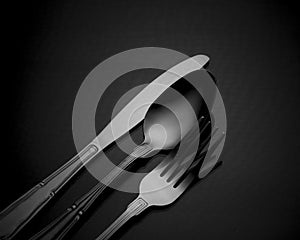 Cutlery set fork knife and spoon isolated on white background Kitchen Utensils