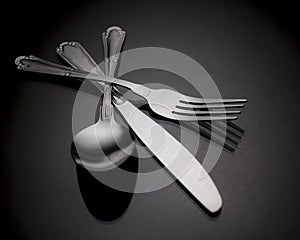 Cutlery set fork knife and spoon on white background Kitchen Utensils