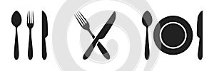 Cutlery set. Fork, spoon, knife. Realistic tableware. Kitchen utensil. Flat style. Vector illustration. EPS 10