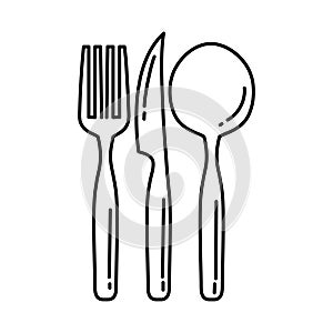 Cutlery Set Icon Vector. Doodle Hand Drawn or Outline Icon Style