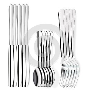 Cutlery set knives, forks, spoons isolated on white. Vector illustration.