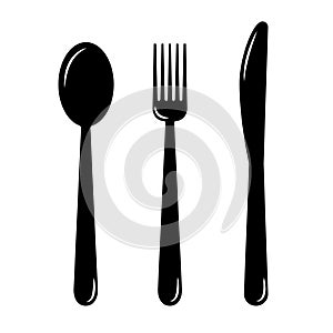 Cutlery set. Spoon, knife and fork. Kitchen tools icon set. Vector isolated illustration on white background
