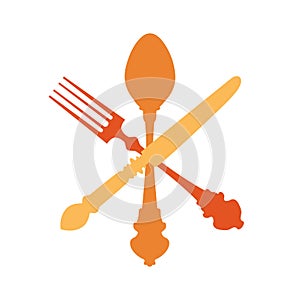 Cutlery set vector illustration. Fork Knife and Spoon color icon.