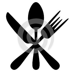 Cutlery. Silhouette. Knife, fork and spoon. Vector set of illustrations. Outline on an isolated white background. Flat style.