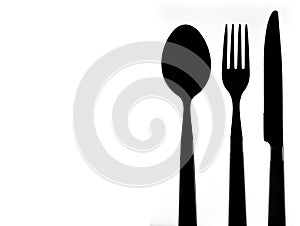 Cutlery silhouette over white background. Spoon, fork and knive