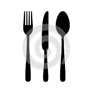 Cutlery silhouettes. Fork spoon knife black icon set. Black silverware sign. Vector utensil illustration