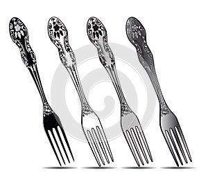 Cutlery, silver fork set. Vector illustration.