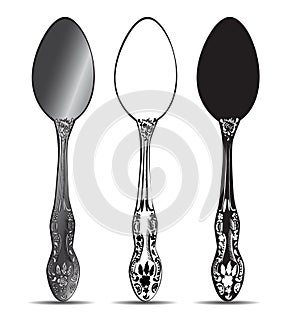 Cutlery, silver spoon set. Vector illustration.