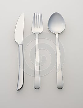 cutlery silverware set with fork, knife and spoon isolated on white