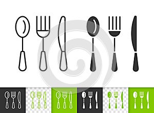 Cutlery simple kitchen ware black line vector icon