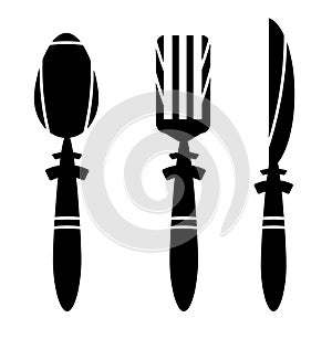 Cutlery - spoon, knife and fork - ikons photo