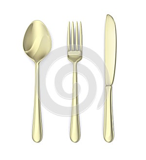 Cutlery: spoon, knife, fork. Isolated on white