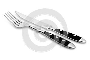 Cutlery steak set - silver steak fork and steak knife shaded