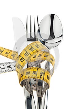 Cutlery with tape. Symbol weight loss