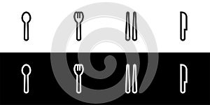 Cutlery type icon set. Spoon, fork, chopsticks, and knife