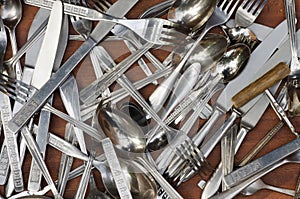 Cutlery in wooden drawer