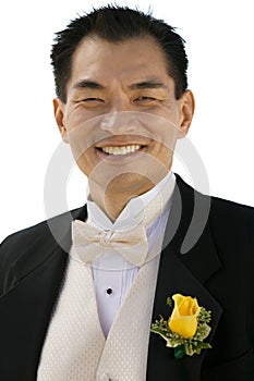 Cutout of Chinese groom waiting in the isle