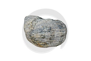 Cutout cobble of gneiss metamorphic rock isolated on white background.