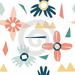 Cutout flowers and floral element seamless pattern