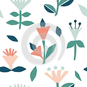 Cutout flowers and floral element seamless pattern