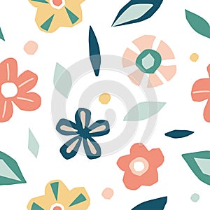 Cutout flowers, floral elements seamless pattern