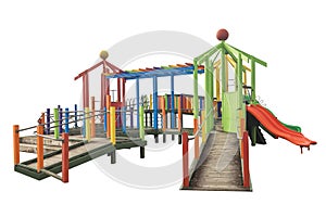 Cutout of an isolated colorful children\'s wooden playground structure with the transparent png