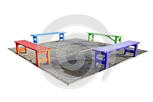 Cutout of an isolated colorful wooden benches in a children playground park with the transparent png