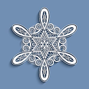 Cutout paper lace snowflake, crochet ornament